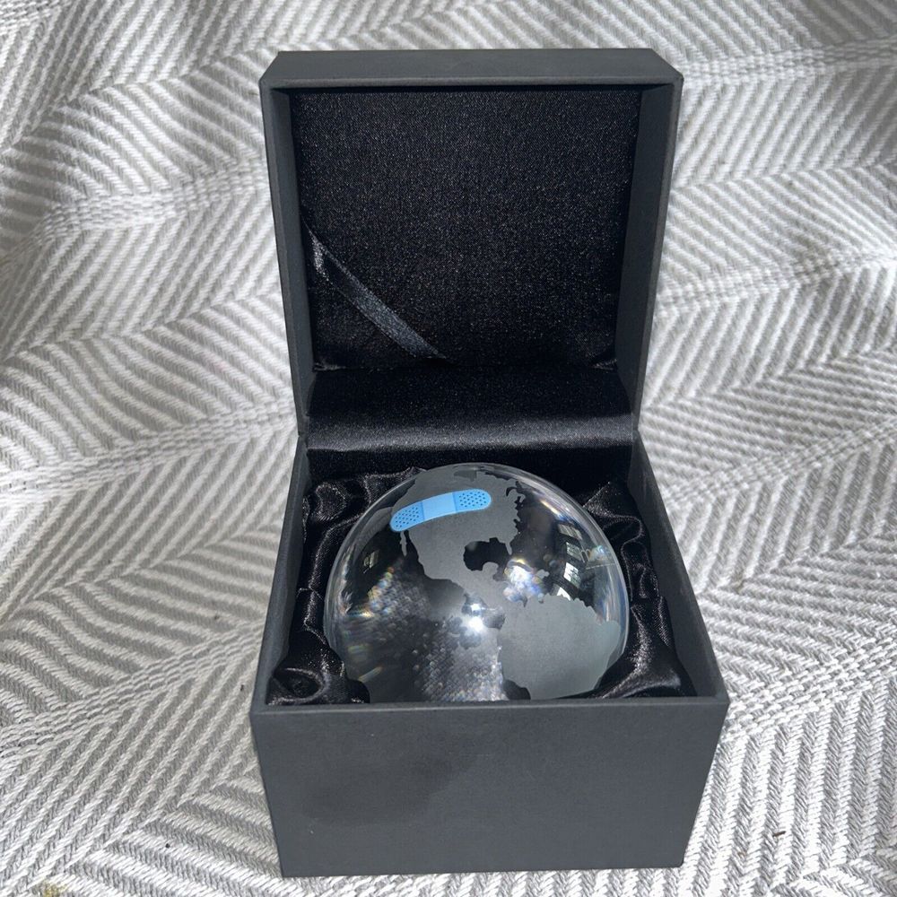 Moderna Art Glass Crystal Frosted Paperweight Globe 3" Pharmaceutical Heavy‎ D1